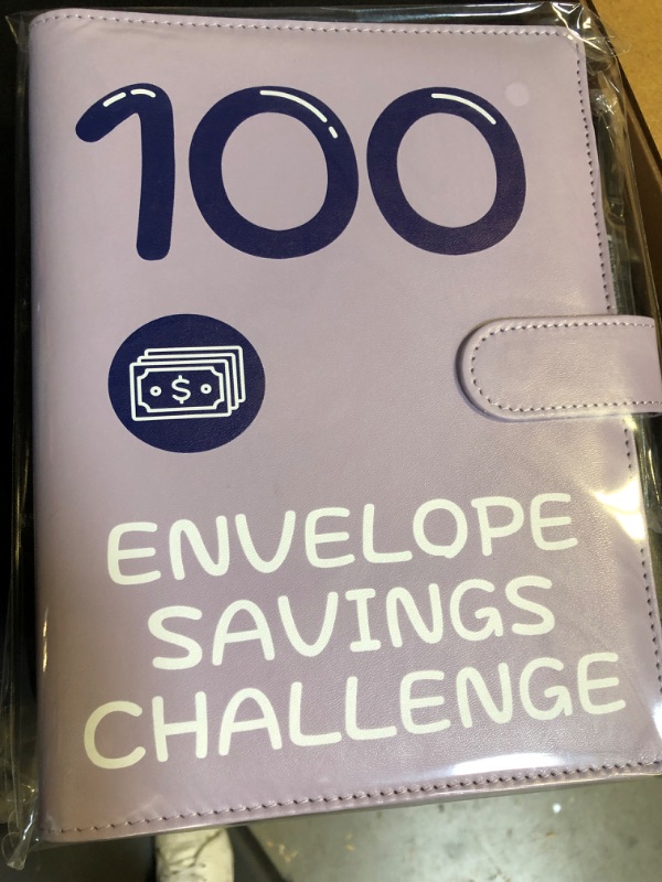 Photo 2 of 100 Envelopes Money Saving Challenge, 2023 PU Leather 100 Envelope Challenge Binder, Easy and Funny Way to Save $5,050 Budget Planner, 100-Day Envelope Challenge Kit Money Saving Binder Leather-Purple