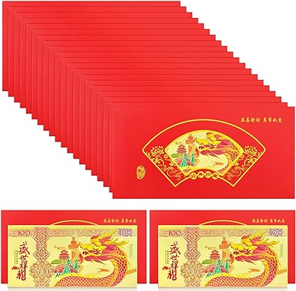 Photo 1 of 12Pcs 2024 Chinese New Year Dragon Red Envelopes with 12Pcs Commemorative Notes Gold Cards and 12 Pcs Gift Cards Hong Bao Money Bags Pockets for Good Meaning Best Wishes Supplies
