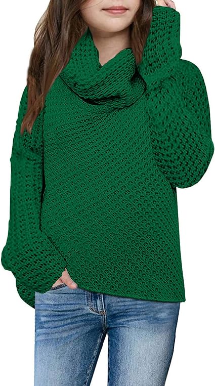 Photo 1 of Haloumoning Girls Sweaters Button Turtle Cowl Neck Asymmetric Hem Wrap Pullover Sweaters for Girls
size 120 