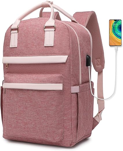 Photo 1 of seyfocnia Laptop Backpack for Women, 15.6 Inch Travel Anti-theft Laptop Bag, Warterproof Teacher Nurse Computer Professor Daypack with laptop compartment(Pink)

