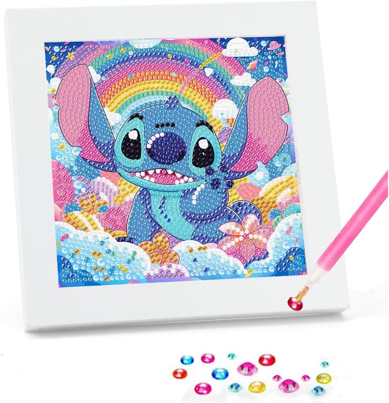 Photo 1 of Cartoon Diamond Art for Kids Ages 4-8-12,Cartoon Diamond Art Painting Kits for Kids,Gem Art for Kids with Wooden Frame for Girls Boys Birthday Gifts (7x7inch)
