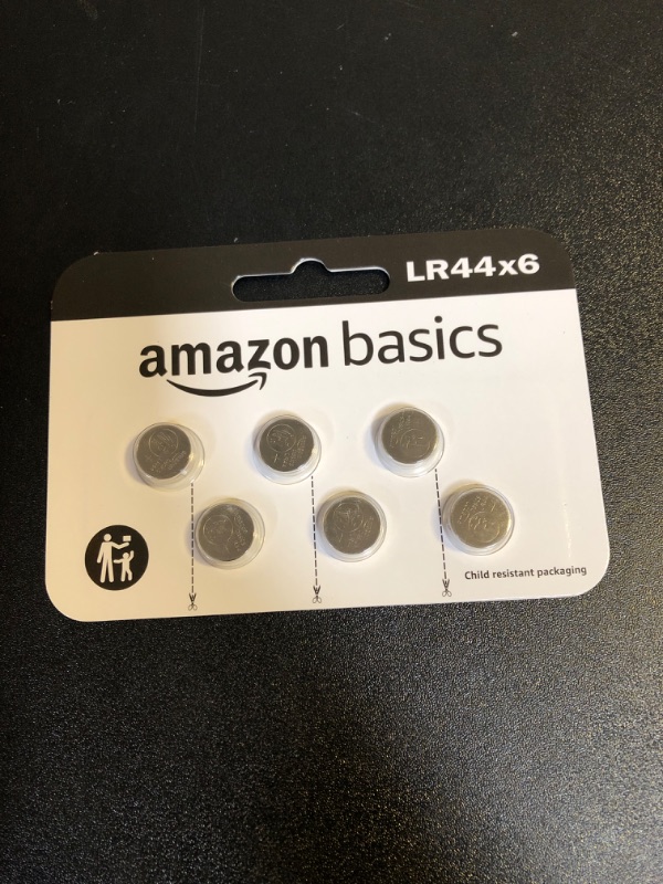 Photo 2 of Amazon Basics 6-Pack LR44 Alkaline Button Coin Cell Battery, 1.5 Volt, Long Lasting Power, Mercury-Free 6 Count (Pack of 1)