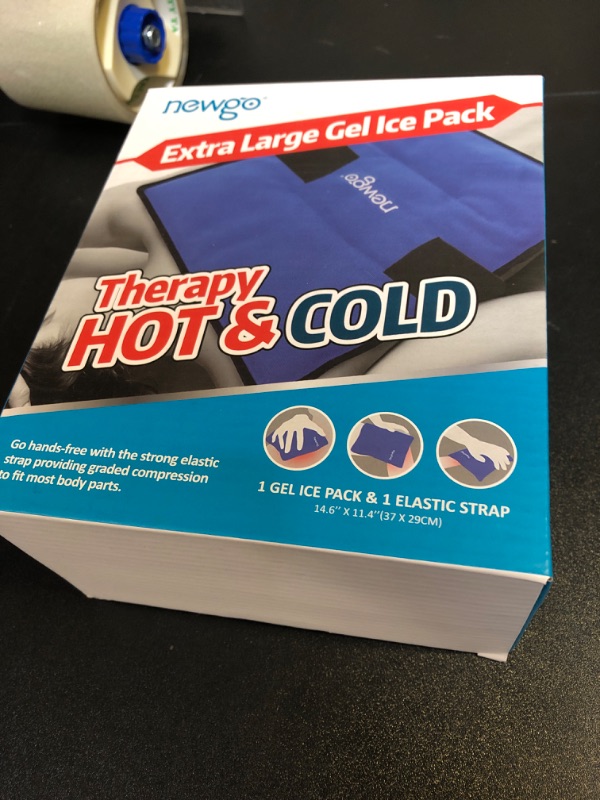 Photo 2 of NEWGO Hot & Cold Reusable Gel Ice Pack for Injuries, Reusable Cold Compress with Elastic Strap for Back, Shoulder, Knee, Neck, Hip Pain Relief - 14.56"x 11.41"