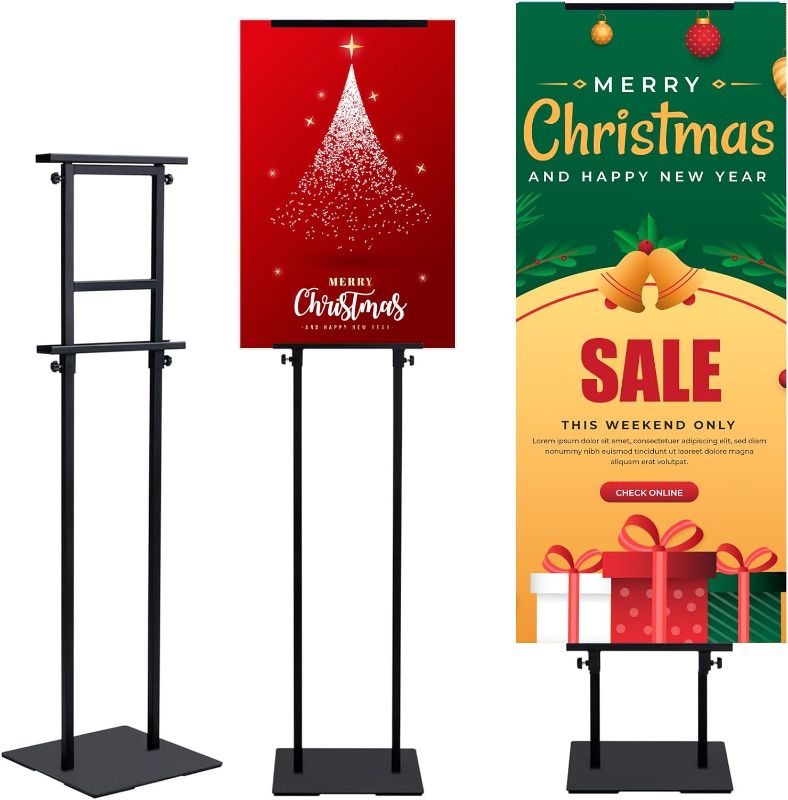 Photo 1 of Heavy Duty Poster Stand for Display, Double Sided Banner Stand with Non-Slip Mat Base, Metal Floor Standing Sign Holder, Adjustable Pedestal Sign Stand Up to 78 inches for Board & Foam
