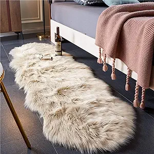Photo 1 of EasyJoy Ultra Soft Fluffy Shaggy Area Rug Faux Fur Rug Chair Cover Seat Pad Fuzzy Area Rug for Bedroom Floor Sofa Living Room (2 x 4 ft Rectangle, Black) 2 x 4 ft Rectangle tan color 