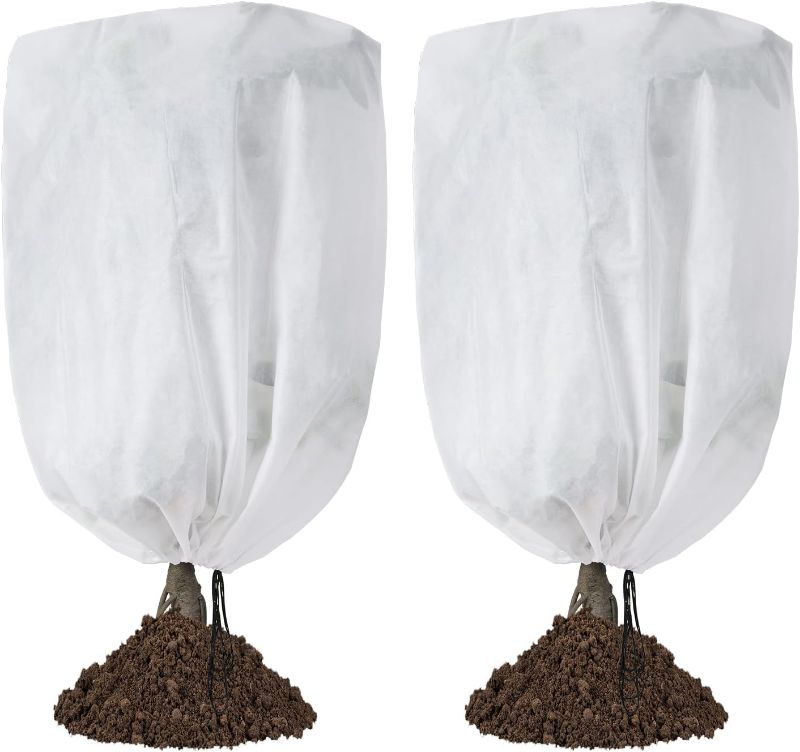 Photo 1 of 2-Pack Plant Covers Freeze Protection 48" x 72" 2.2 oz, Frost Cloth Plants Jacket Drawstring Tree Cover for Outdoor Plants, Shrub Potted Plants Winter
