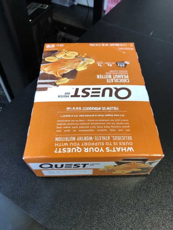 Photo 2 of  expires- 1/30/25
Quest Nutrition Protein Bar, Chocolate Peanut Butter, 2.12 Ounce, 12 Count Chocolate  12 Count (Pack of 1)