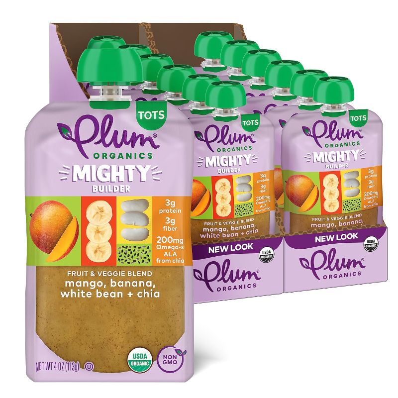 Photo 1 of  expires - april/19/24
Plum Organics Mighty Builder Organic Toddler Food - Mango, Banana, White Bean, and Chia - 4 oz Pouch (Pack of 12) - Organic Fruit and Vegetable Toddler Food Pouch
