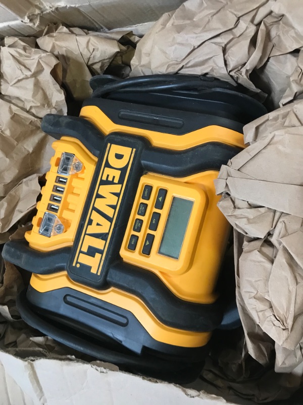 Photo 2 of DEWALT DXAEPS14 1600 Peak Battery Amp 12V Automotive Jump Starter/Power Station with 500 Watt AC Power Inverter, 120 PSI Digital Compressor, and USB Power , Yellow