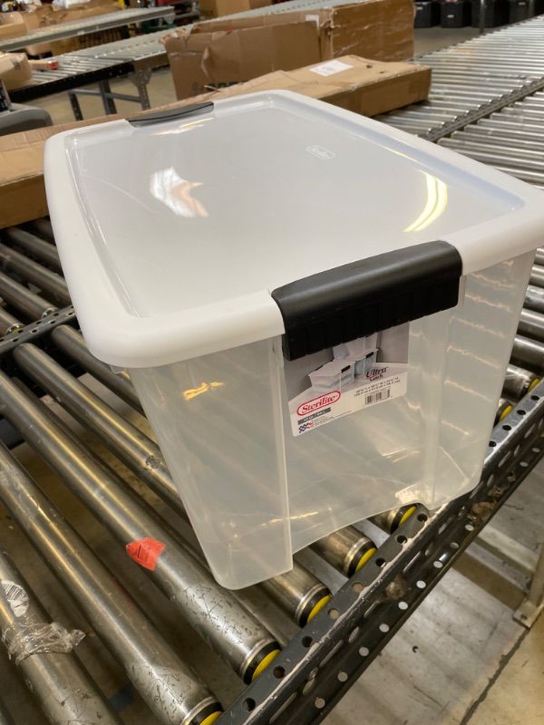 Photo 2 of Sterilite 70 Quart Ultra Latch Storage Box with White Lid & See-Through Base