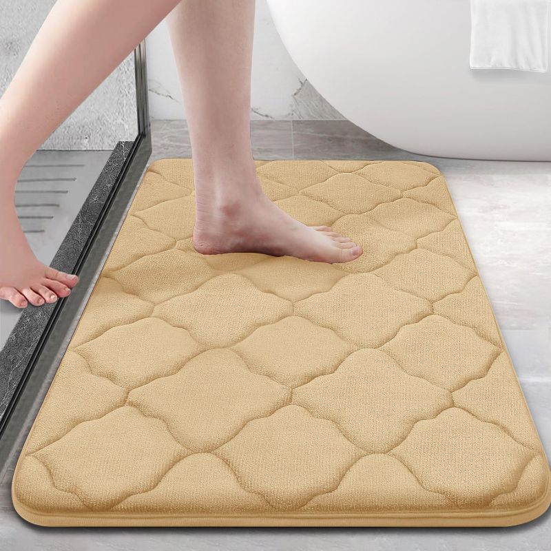 Photo 1 of OLANLY Memory Foam Bath Mat Rug 24x16, Ultra Soft Non Slip and Absorbent Bathroom Rug, Machine Wash Dry, Comfortable, Thick Bath Rug Carpet for Bathroom Floor, Tub and Shower, Beige
