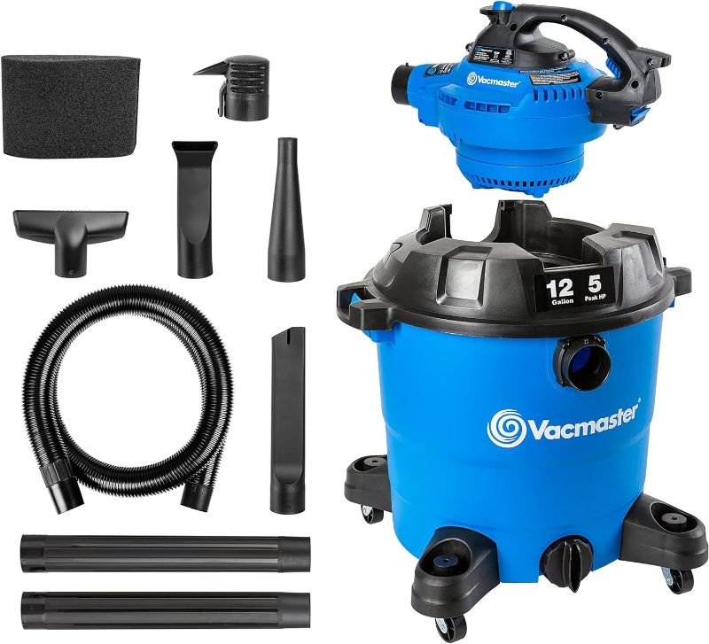 Photo 1 of Vacmaster VBV1210, 12-Gallon* 5 Peak HP** Wet/Dry Shop Vacuum with Detachable Blower, Blue & 12-16 Gallon High Efficiency Dust Bag, 3 Pack, VHBL Blue 12 Gal 5PHP Vac w/Blower Vacuum 