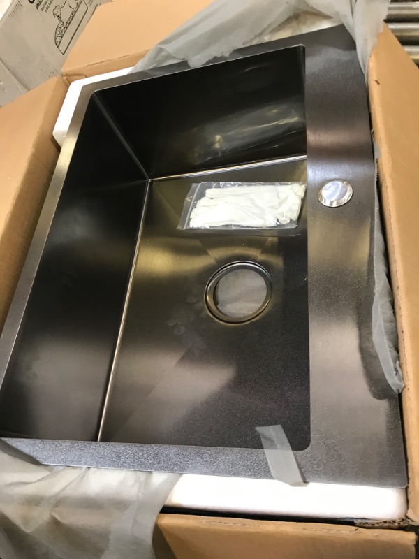 Photo 2 of **SCRATCHED, MISSING ACCESSORIES** TSIBOMU 24 Inch Drop in Kitchen Sink Black, 24x18 Inch Single Hole Kitchen Sink Topmount 18 Gauge Stainless Steel Single Bowl Kitchen Sink 24 Inch Black