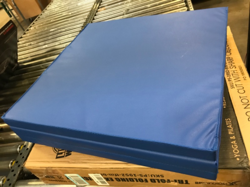 Photo 3 of ProSource Tri-Fold Folding Thick Exercise Mat with Carrying Handles Blue
