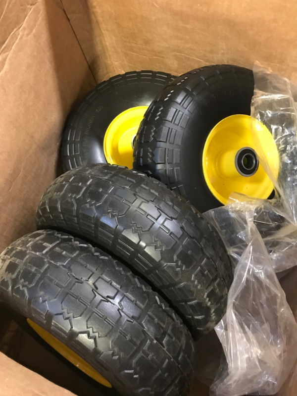 Photo 2 of (4-Pack)10-Inch Solid Rubber Tires and Yellow Wheels-Replacement 4.10/3.50-4”Tires and Wheels with 5/8” Axle Bore Hole, 2.17”Offset Hub, and Double Sealed Bearings-Perfect for Gorilla Carts…