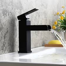 Photo 1 of Modern Single Handle One Hole Waterfall Bathroom Sink Faucet Solid Brass in Matte Black
