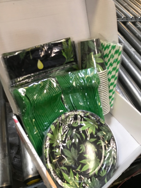 Photo 2 of Birthday Decorations - Weed Theme Party Supplies Tableware, Plate, Cup, Napkin, Tablecloth, Cutlery, Straw, Green Pot Weed Leaves Party Decorations For Adults 420 Birthday | Serve 24