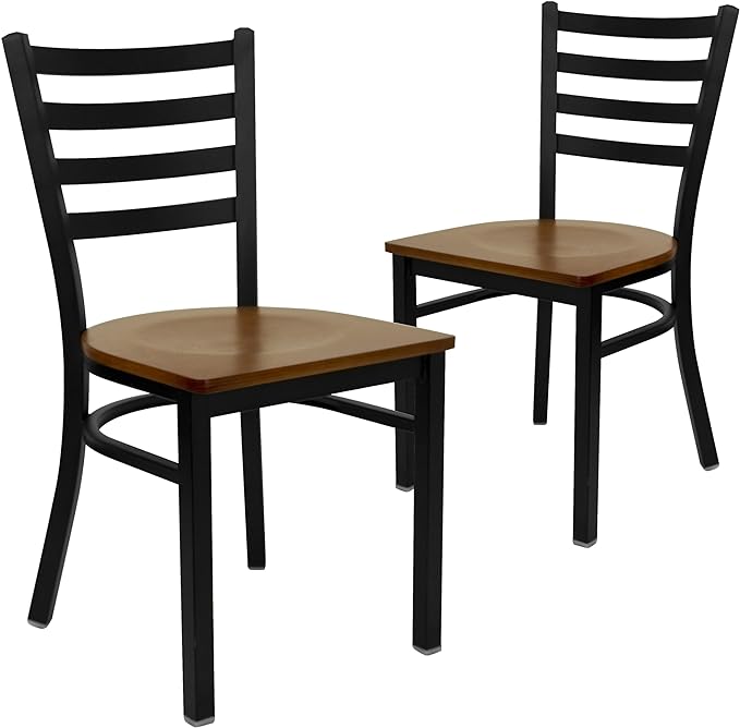 Photo 1 of 2 pack Flash Furniture. HERCULES Series Black Ladder Back Metal Restaurant Chair - Cherry Wood Seat
