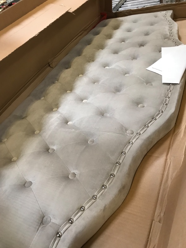 Photo 2 of 24KF Upholstered Button Tufted Headboard with Nailhead Trim, Soft Velvet Fabric Headboard Queen/Full,Taupe Queen/Full Taupe-queen