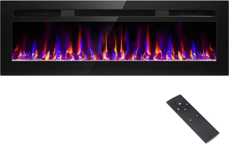 Photo 1 of 60 Inch Electric Fireplace Recessed and Wall Mounted, Fireplace Heater and Linear Fireplace, Ultra-Thin Electric Fireplace, Low Noise, with Timer, Remote Control, Adjustable 12 Flame Color, 750/1500W
