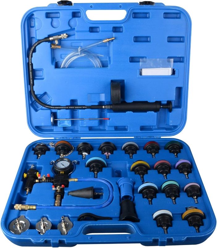 Photo 1 of 28pcs Universal Radiator Pressure Tester Kit, coolant Pressure Tester kit coolant Vacuum Refill kit for Cooling System
