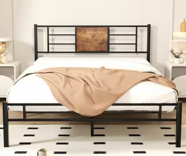 Photo 1 of Platform Bed Frame, Black Metal Frame, Queen Size Platform Bed with Headboard and Footboard, Noise Free 60.2in. Wide
