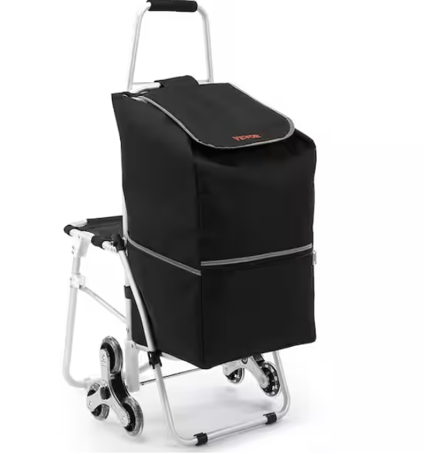 Photo 1 of 220 lbs. Load Capacity Stair Climbing Cart with 50 L Waterproof Bag and Seat Folding Shopping Cart
