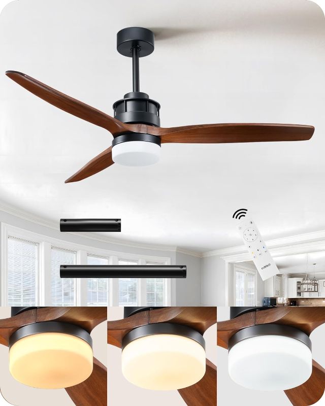 Photo 1 of EDISHINE 52” Outdoor Ceiling Fans With Lights, Modern Wet Rated Ceiling Fan with Remote, 3 CCT Dimmable LED Lights with Wood Blades, 6 Speeds Quiet Reversible DC Motor for Bedroom, Patio, Porch

