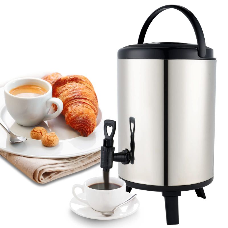Photo 1 of Food Grade Stainless Steel Insulated Beverage Dispenser 8L 2.1Gallon Insulated Thermal Hot and Cold Beverage Dispenser for Hot Tea Coffee Cold Milk...