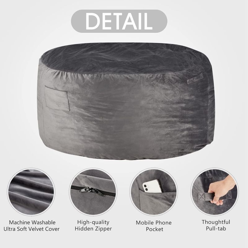Photo 1 of HABUTWAY Bean Bag Chair: Giant 5' Memory Foam Furniture Bean Bag Chair with Microfiber Cover - 5Ft,Silver Grey
