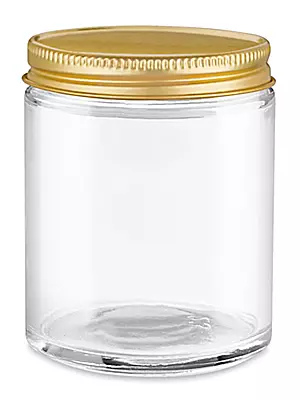 Photo 1 of 30 Clear Straight-Sided Glass Jars - 6 oz, Gold Metal Cap
