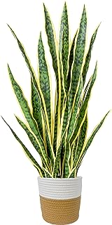 Photo 1 of flybold Fake Snake Plant Faux Snake Plant,Large Faux Sansevieria Plant Artificial with 28 Tall Leaves Thick Durable Pot for Indoor Modern Decor Mother in Law Tongue Plant (Green, 36 Inch)