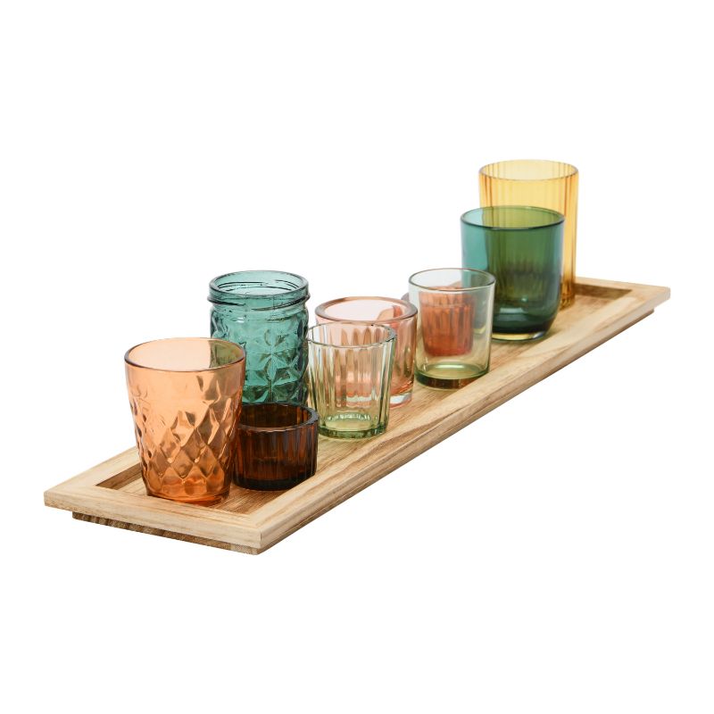 Photo 1 of Embossed Glass Votive Holders with Tray, Set of 10
