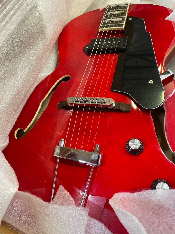Photo 2 of GROTE Jazz Electric Guitar Hollow Body Chrome Hardware P90 pickup (RED)