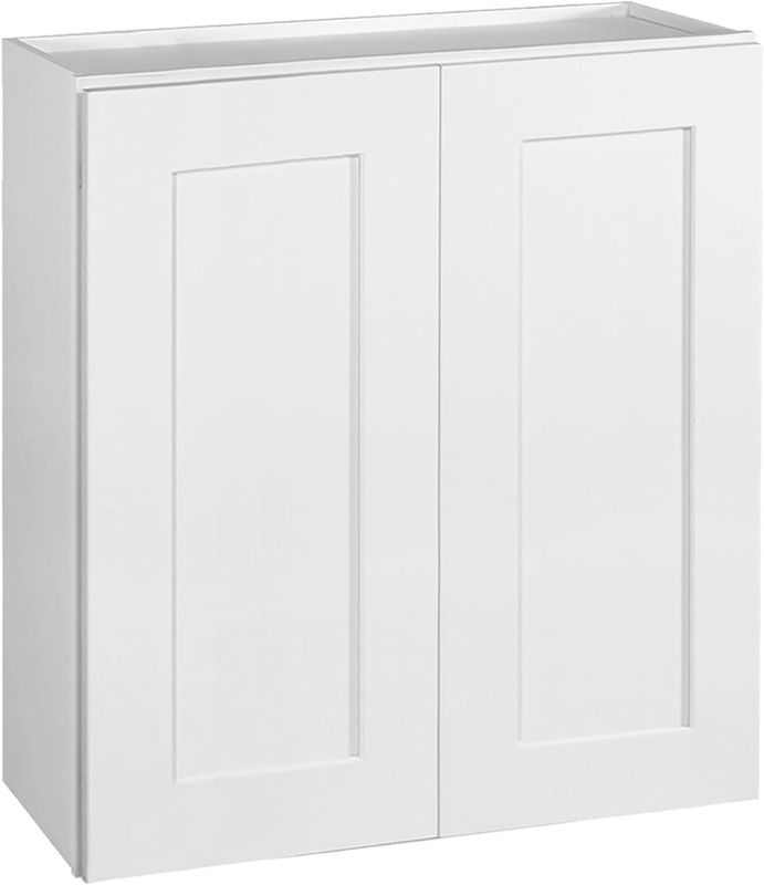 Photo 1 of Hampton Bay Westfield Feather White Shaker Stock Assembled Wall Kitchen Cabinet (27 in. W x 12 in. D x 30 in. H)