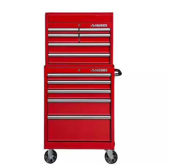 Photo 1 of 27 in. 11-Drawer Gloss Red Tool Chest and Cabinet Combo
