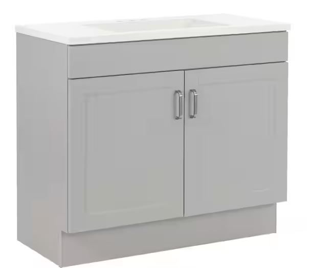 Photo 1 of Glacier Bay Penford 36 in. W x 19 in. D x 33 in. H Single Sink Freestanding Bath Vanity in White with White Cultured Marble Top