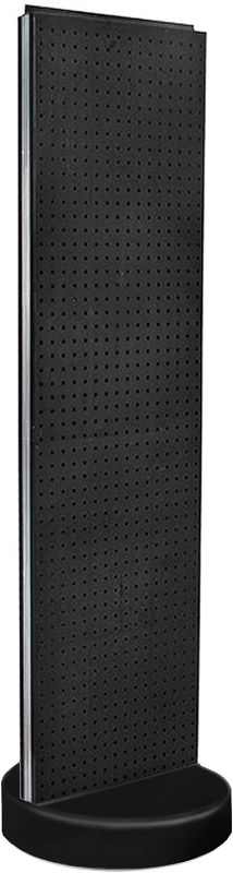 Photo 1 of Azar Displays 700780-BLK, TWO-SIDED PEGBOARD FLOOR DISPLAY W/C-CHANNEL SIDES ON REVOLVING ROUND STUDIO BASE. PANEL SIZE: 16"W X 60"H, Black
