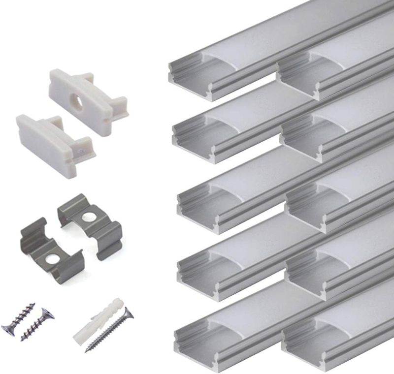 Photo 1 of 10-Pack 6.6ft/ 2Meter U Shape LED Aluminum Channel System with Milky Cover, End Caps and Mounting Clips, Aluminum Profile for LED Strip Light Installations, Very Easy Installation
