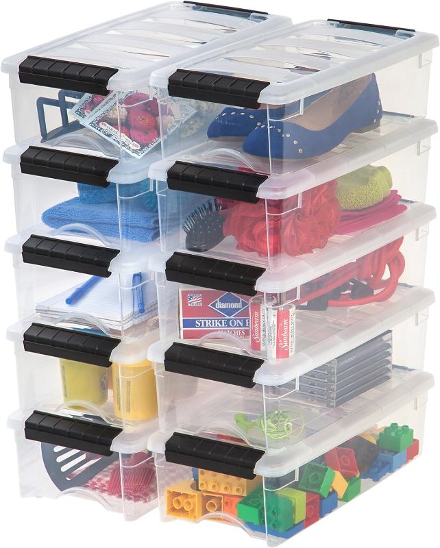 Photo 1 of IRIS USA 6 Qt Stackable Plastic Storage Bins with Lids, 10 Pack - BPA-Free, Made in USA - See-Through Organizing Solution, Latches, Durable Nestable Containers, Secure Pull Handle - Clear
