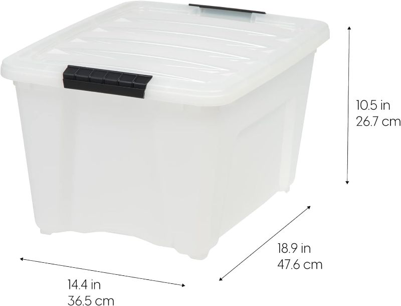 Photo 1 of IRIS USA 32 Qt. Plastic Storage Bin Tote Organizing Container with Durable Lid and Secure Latching Buckles, Stackable and Nestable, Crystal Clear 32 Qt Crystal Clear