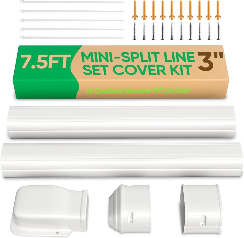 Photo 1 of 3" 7.5Ft Mini Split Line Set Cover Kit PVC Decorative Pump Covers AC Line Cover for Outside Units Air Conditioners & Heat Pump
