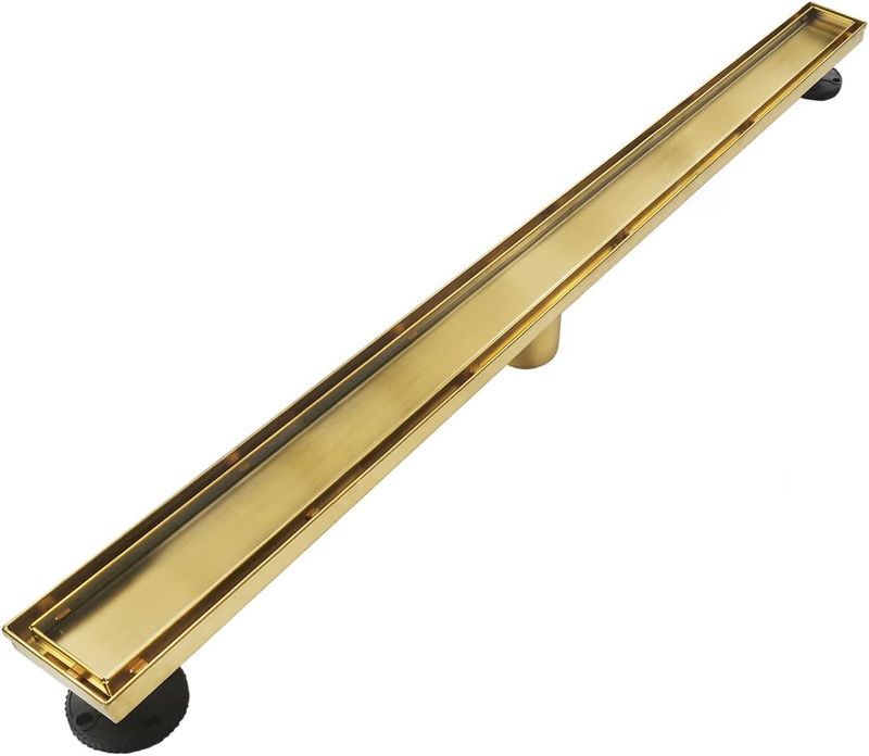 Photo 1 of Neodrain 48-Inch Gold Linear Shower Drain, 2-in-1 Flat & Tile Insert Cover, Stainless Steel Linear Drain, Brushed Brass Rectangle Shower Floor Drain with Hair Strainer, Watermark&CUPC Certified

