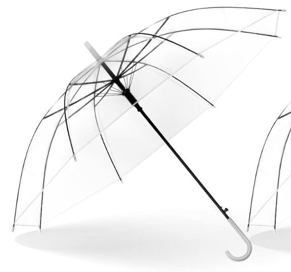 Photo 1 of 3x Clear Wedding Umbrellas Bulk Transparent Auto Open Stick Umbrellas Windproof Waterproof Large Canopy Umbrella with White European J Hook Handle for Wedding Bride Groom Photography Golf Outdoor