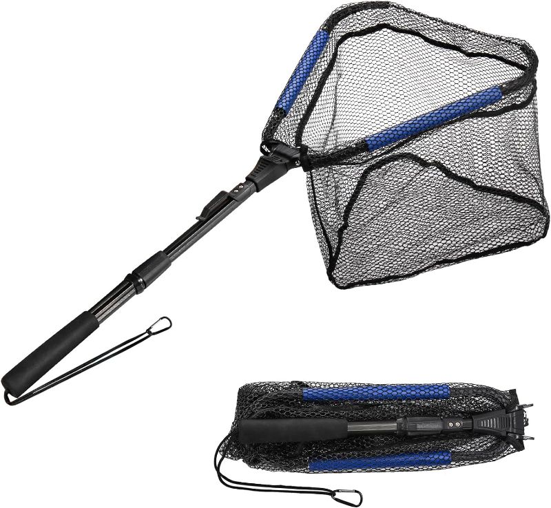 Photo 1 of Floating Fishing Net, Fishing Landing Net with Foldable Collapsible Telescopic Pole Handle, Rubber Coated Mesh Folding Fly Fish Net for Bass Trout Walleye Kayak, Freshwater Saltwater
