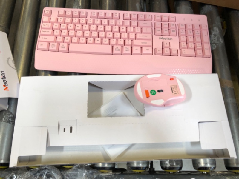 Photo 2 of MEETION Wireless Keyboard and Mouse, Computer Keyboard Mouse, 3 DPI Adjustable USB A and USB C Adapter Full-Sized Cordless Keyboard and Mouse, Wrist Rest for PC/Computer/Laptop/Windows/Mac, Pink
