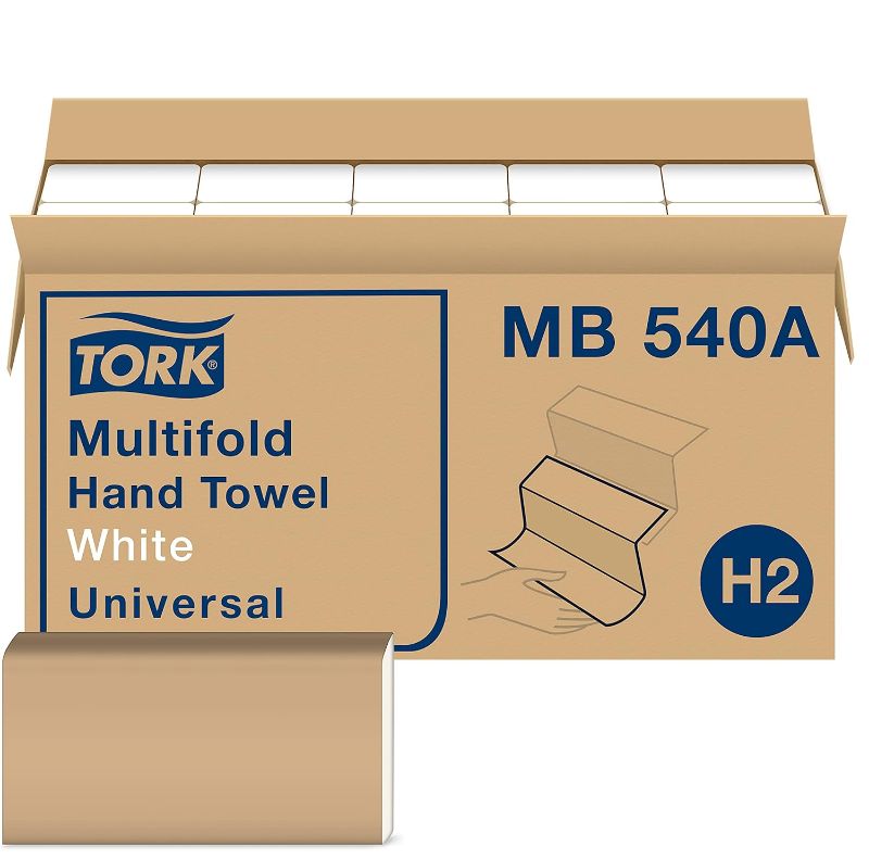 Photo 1 of Tork Multifold Hand Towel White H2, Universal, 100% Recycled Fibers, 250 Paper Towels per Pack, 15 Packs per Case, MB540A
