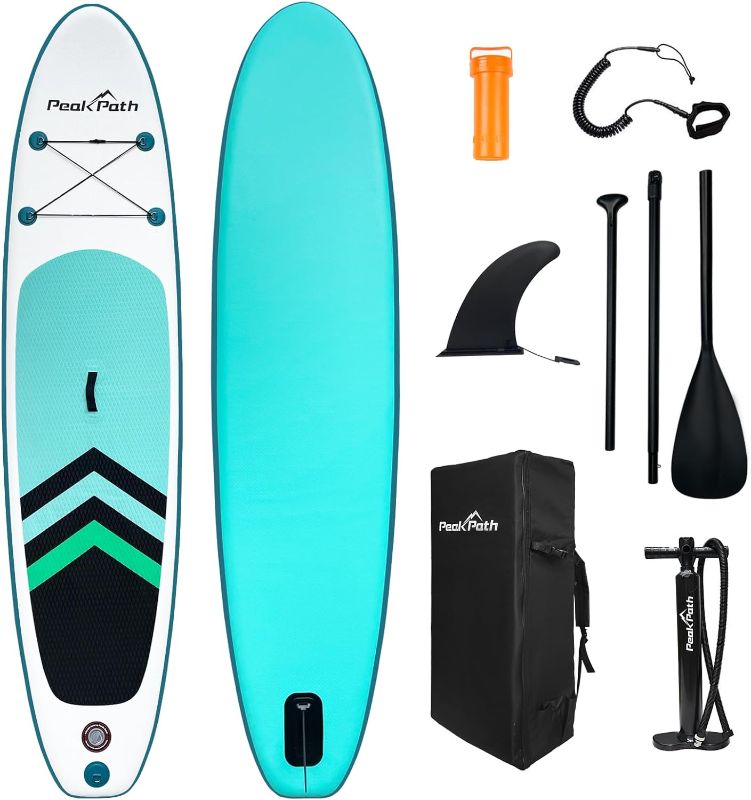 Photo 1 of Inflatable Stand Up Paddle Board (6’’ Thick) with Premium SUP Accessories&Bag,Bottom Fin for Paddling,Surf Control,Non-Slip Deck,Leash,Paddle and Two-Way Hand Pump|Youth&Adult Standing Boat
