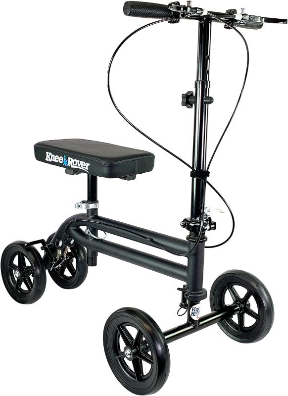Photo 1 of KneeRover Economy Knee Scooter Steerable Knee Walker for Adults for Foot Surgery, Broken Ankle, Foot Injuries - Foldable Knee Rover Scooter for Broken Foot Injured Leg Crutch with Dual Brakes (Black)
