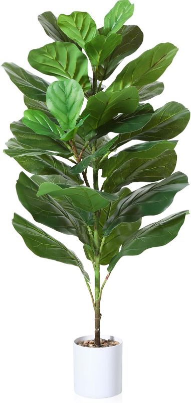Photo 1 of CROSOFMI Artificial Mini Fiddle Leaf Fig Tree 37 Inch Fake Ficus Lyrata Plant with 32 Leaves Faux Plants in White Pot for Indoor House Home Office Modern Decoration Perfect Housewarming Gift
